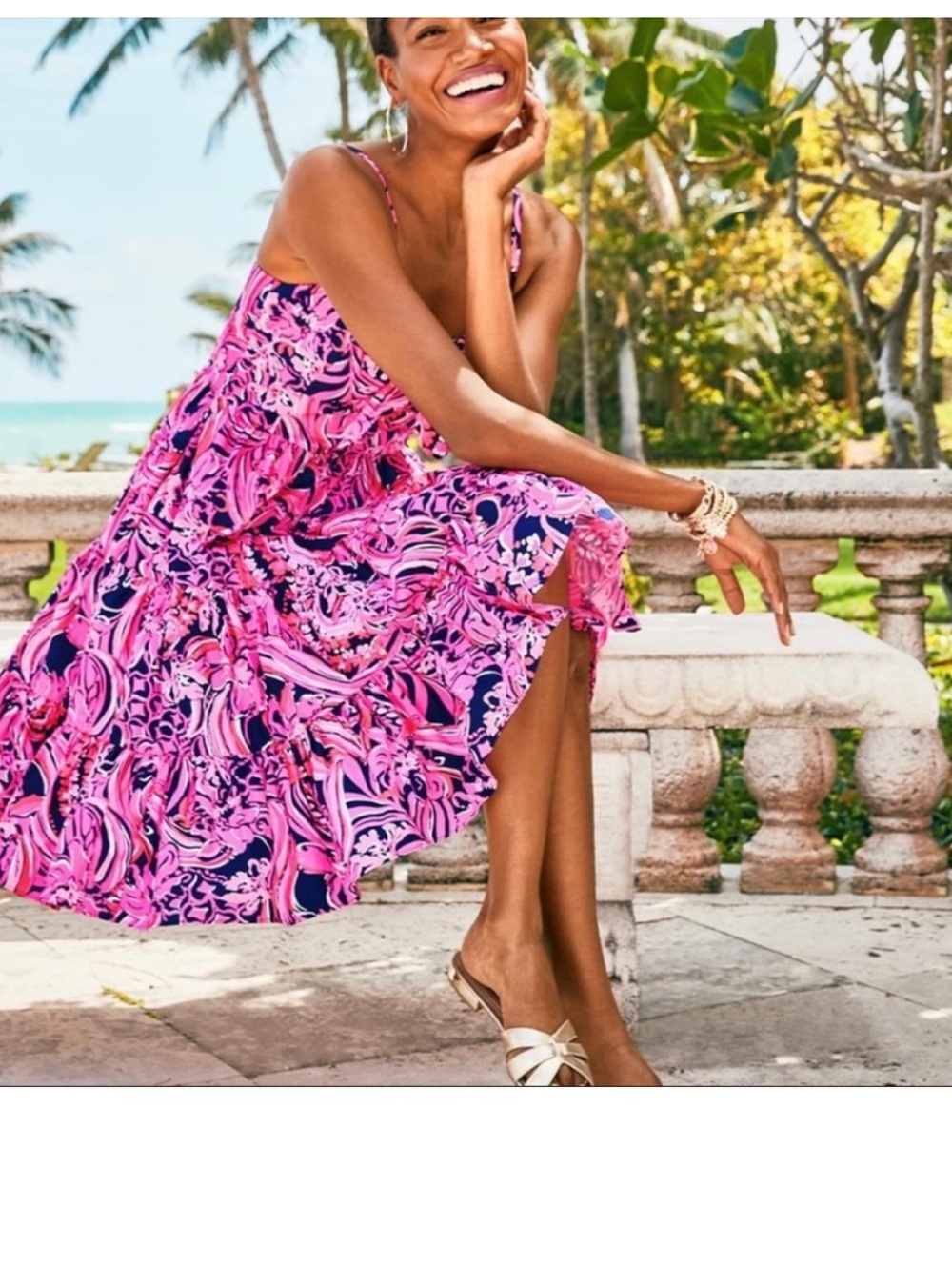 Lilly Pulitzer Adalia tiered dress Low Tide Navy Flirty Fins and Feathers - Picture 2 of 8